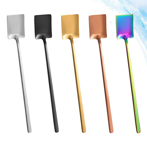 Colher em forma de pá de aço inoxidável Hemoton, 5 peças, mini colheres de chá de café, colher de aç