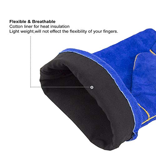 Deko Welding Gloves 14 Inch Leather Forge Heat Resistant Blue Welding Glove For Mig, Tig Welder, Furnace, Fireplace And More (Blue),Camping, Stove, Bbq #TOP3