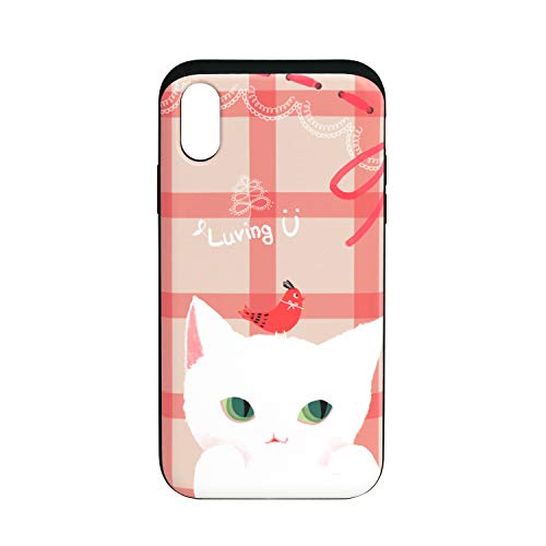 Happymori iPhone XR ケース Card slide Cat Couple ホワイト6.1インチ アイフォン カバー スライド式 カード収納 ワイヤレス充電対応 HM14474i61
