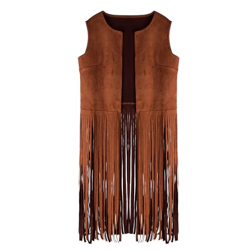 choyaxo Western Fringe Vest Faux Suede Sleeveless Cowgirl Tassel Vest for Halloween Hippie Party
