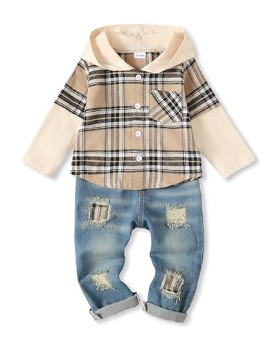 Image of NZRVAWS Toddler Baby Boy Clothes Infant Outfit Boys Hoodie Sweatsuit Ripped Jean Fall Winter Little Boy Clothing 6M-7T