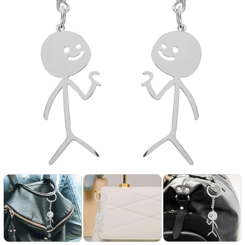 LEEQ 2pcs Lustiges Skelett Smiley kleiner Mann Gebärdensprache Schlüsselanhänger - Nette Trend Tasche Auto Schlüssel Anhänger Paar Freund Geschenk Schlüsselanhänger