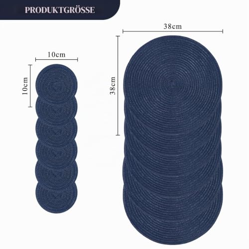 Pauwer Rund Abwaschbar Tischset Platzset und Untersetzer 6er Set, Geflochten Hitzebeständig Tischmatten Waschbare rutschfest Platzdeckchen… – Ansicht 6