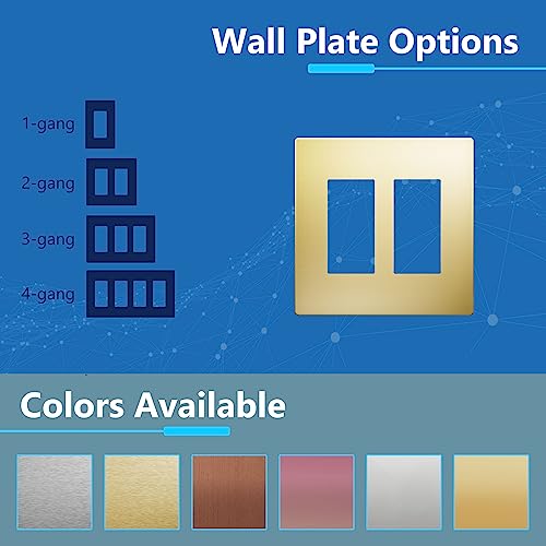 Image of LIDER Double Decorator Metal Wall Plate, Temperature and Impact Resistant, Screwless Cover, Modern Upgrade, Mid-Size 2-Gang 4.88 inch x 4.92 inch, LSMWP-32M-PB, UL Listed, Stainless Steel, Polished Brass