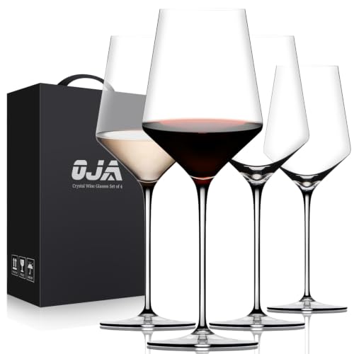 OJA Wine Glasses Set, Crystal White Hand Blown Wine Glass, Set of 4,15 oz