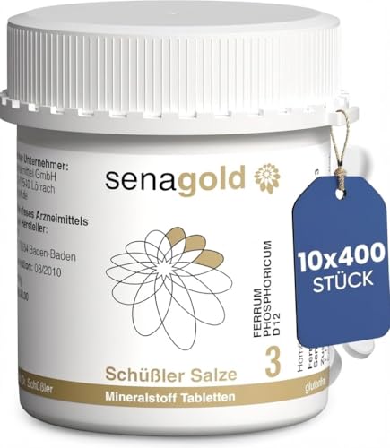 Senagold Schüssler Salze Nr. 3 - Ferrum phosphoricum D12-10x400 Tabletten - Das Salz des Immunsystems - gluten- & alkoholfrei - hergestellt nach Homöopathischem Arzneibuch in Deutschland