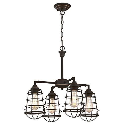 Westinghouse Lighting 6367000 Nolan Four-Light Indoor Chandelier/Semi Flush Mount Ceiling Light, Oil Rubbed Bronze Finish with Cage Shades