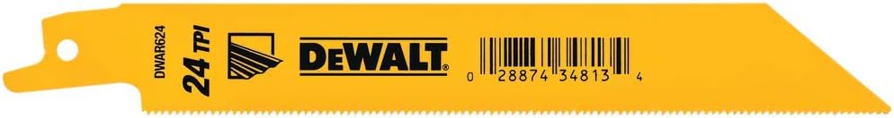 DEWALT Reciprocating Saw Blades, Straight Back, Bi-Metal, 6-Inch 24 TPI, 5-Pack (DW4813) , Yellow: Home Improvement