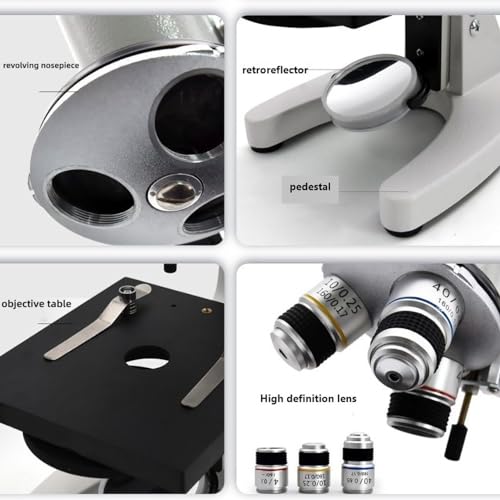 Image of Microscope-200-4000X with Biological Specimen and Fill Light,Metal Material | Biological Educational Microscope for Students and Adults,with Phone Clip