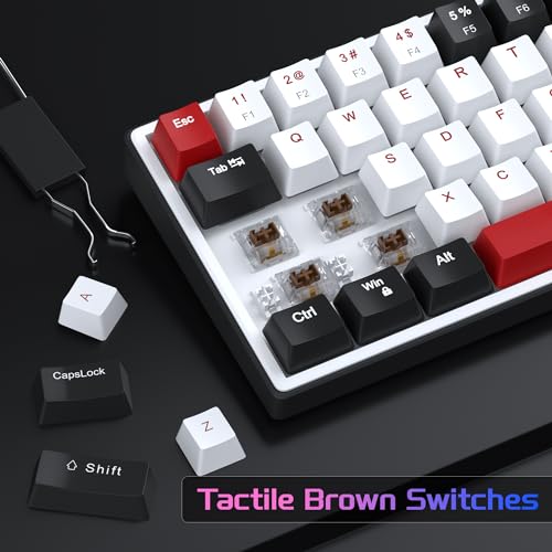 Image of MageGee 60% Mechanical Gaming Keyboard,68Keys Compact Blue LED Backlit Gaming Keyboard, Sky Wired Ergonomic Mini Office Keyboard for Windows PC Gamer (Black White /Brown Switches)