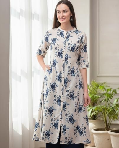 Image of Pistaa's Women's Cotton Relaxed Fit A Line Kurta