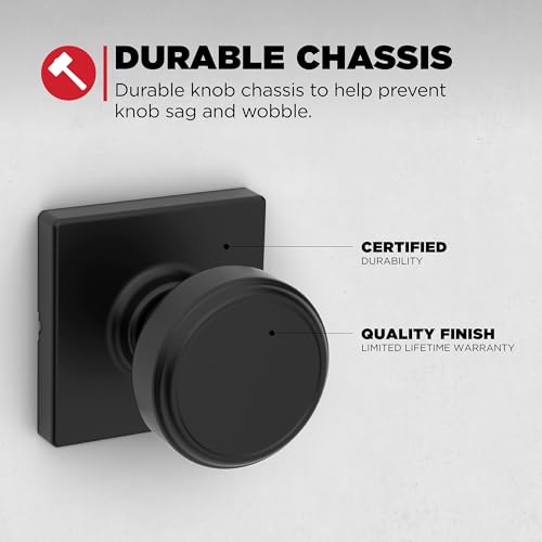 Image of Kwikset Maven Interior Passage Door Knob, Square Handle for Closet and Hallway Doors, Non-Locking Doorknob in Matte Black, with Microban Protection (Pack of 2)