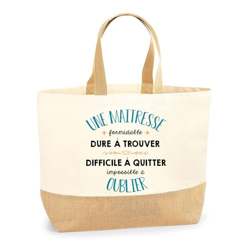 Planetee - Sac Cabas de Plage Maitresse | Toile de Jute Coton Courses Idée Cadeau Collègue Travail Métier École Fin D’année Merci (Maitresse Formidable)