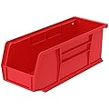 Akro-Mils 30224 AkroBins Plastic Storage Bins, Space-Saving Stackable Bins for Garage, Pantry, Craft Organization, 11-" x 4-" x 4-", Red, 12-Pack