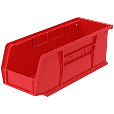 Akro-Mils 30224 AkroBins Plastic Storage Bins, Space-Saving Stackable Bins for Garage, Pantry, Craft Organization, 11-" x 4-" x 4-", Red, 12-Pack