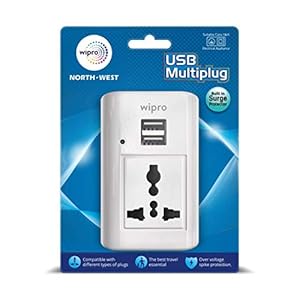 Wipro Multiplug with Universal Socket and Two USB Ports (with Inbuilt Surge Protection)