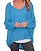 ZANZEA Women's Off The Shoulder Batwing Tops Casual Loose Oversized Tshirts Long Sleeve Fall Pullover Sweater Tops Blue XL