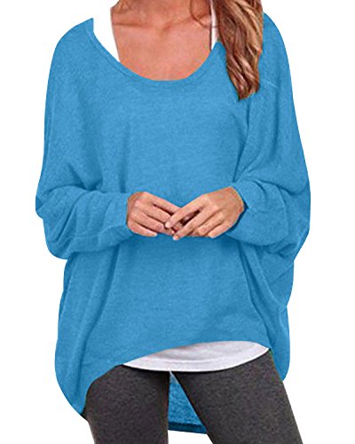 Image of ZANZEA Women's Off The Shoulder Batwing Tops Casual Loose Oversized Tshirts Long Sleeve Fall Pullover Sweater Tops