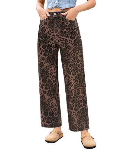 LookbookStore Cheetah Jeans for Women Brown Leopard Print Women's Jeans Animal Print Clothes Brown Leopard Size Small Size 4 6