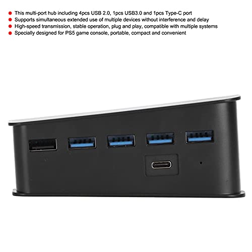 BONKZEBU Konsola do Gier 5 w 1, Rozdzielacz USB, Koncentrator Kontrolera na, Wieloportowy Koncentrator Typu Plug and Play dla Wygody, Kolor Czarny