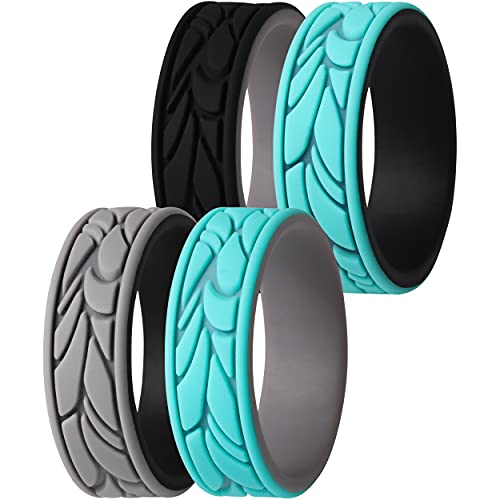 ThunderFit Silicone Rings for Women, Patterned Design Wedding Bands - 1/4/7 Variety Multipack