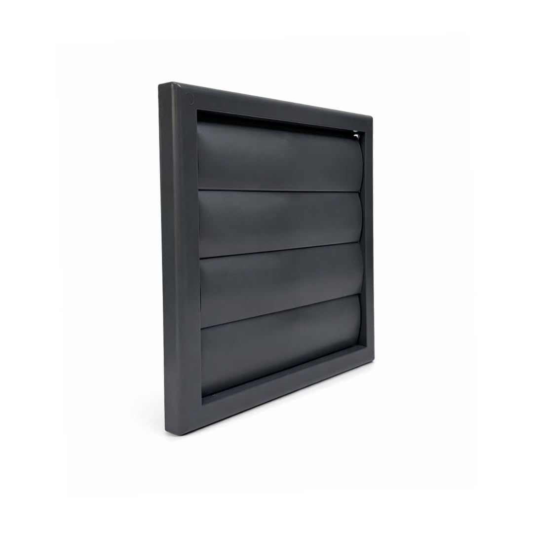 Fantronix Slate Grey Gravity Shutter Wall Vent Grille – 125 mm (5”) Rear Spigot, 185 x 185 mm External Size with Non-Return Shutter for Ventilation & Heat Recovery