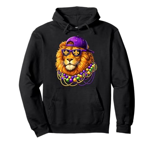 Mardi Gras Lion Funny Mardi Gras Occhiali da Sole Leone Costume Felpa con Cappuccio