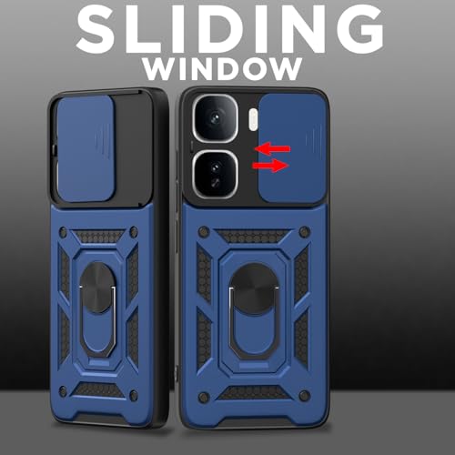 Image of Pikkme Back Cover for iQOO Neo 10 Pro 5G | D10 Tough Armor | 360 Protection Case | Sliding Camera Shield Cover & Ring Holder Stand Bumper Case (Blue)