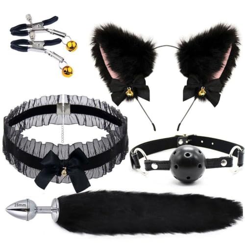Cute Tail Training Accessory Set, Unisex -YG10US (Black：D, 5 Piece Set)