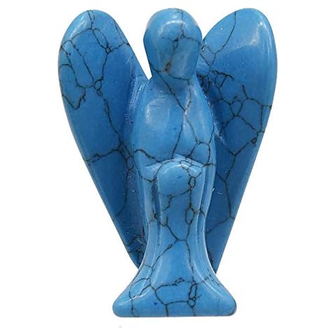 June&Ann Blue Howlite Turquoise Pocket Guardian Angel, 1.5 inch Healing Crystal Gemstone Carved Pocket Guardian Angel Figurines for Meditation Chakra Balancing Collection Cover