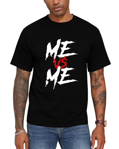 Mens Graphic T Shirts ME VS ME Print Short Sleeve Slogan Print Summer Top 100% Cotton Casual Tees for Men Black