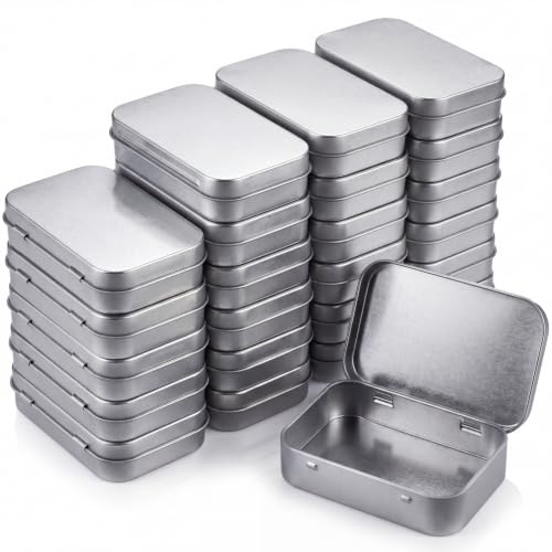 Image of Hotop 24 Pack Metal Rectangular Empty Hinged Tins 3.75 x 2.45 x 0.8 Inch Box Containers with Lids Mini Portable Box Small Storage Kit, Home Organizer (Silver)