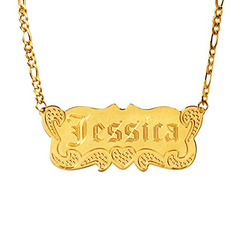 Personalized Name Necklace 18k Gold Plated herringbone necklace Customize any name necklace (Gold)