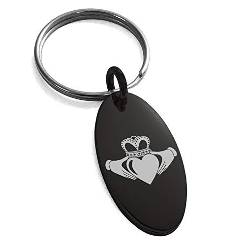 Stainless Steel Celtic Claddagh Unity Symbol Small Oval Charm Keychain Keyring