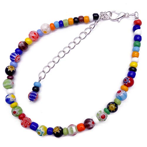 Colorful Millefiori Bead Anklet With Glass Seed Beads : Adjustable 9-11.5 Inches #TOP27