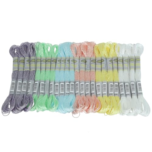 Image of 24 Skeins Set (6 Colors*4 Skeins) Metallic Embroidery Floss Glittery Metal Effect Shinny Cross Stitch Thread for Hand Embroidery, Sewing and DIY Handmade Artwork (Pearl Color)