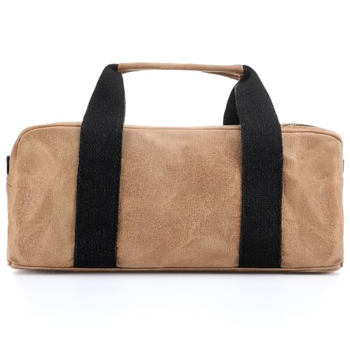 Abbylike 12" Waxed Canvas Tool Bag, Heavy Duty Utility Bag with Zipper, Water-resistant Multipurpose Tool Storage Tote for Wrenches Screwdrivers Hammer Cable