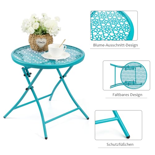 Table d'appoint d'extérieur antirouille pliable ronde en métal
