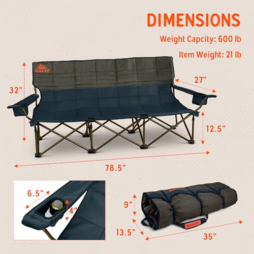 Image of Kelty Lowdown Couch - 3 Person Capacity Camping Chair, Extra Large and Sturdy Bench for Campsites, Soccer Games, and Backyard Parties