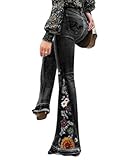  Minetom Femmes Flare Jeans Vintage Taille Haute Broderie Stretch Bootcut Denim Long Pantalon Large Évasé A Noir Large