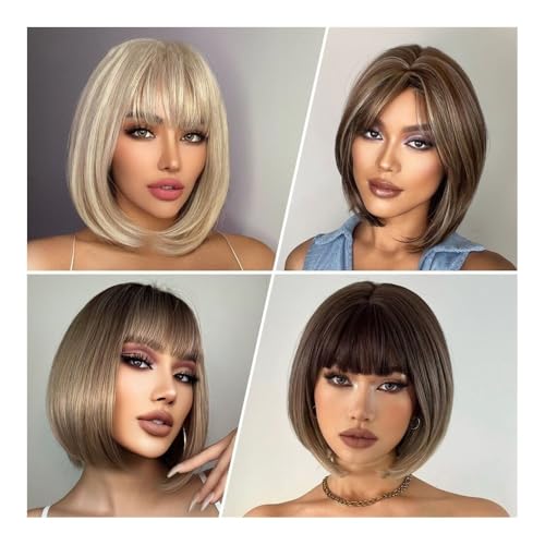 Perruque cheveux courts lisses frange jaune clair pour masquer la perte de cheveux - 6