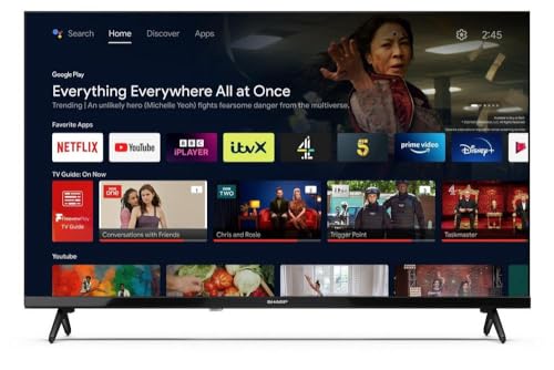 SHARP 1T-C32FH2KL2AB 32" HD Ready LED Android Smart TV Chromecast, (Pack Of 1)