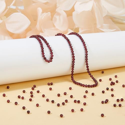 Hobbspring About 218Pcs Natural Garnet Beads 3mm Faceted Gemstone Beads Mini Gemstone Spacer Beads Red Loose Beads 2 Stands Small Beads Strands for Bracelet Necklace Earring Jewelry Making - Image 4