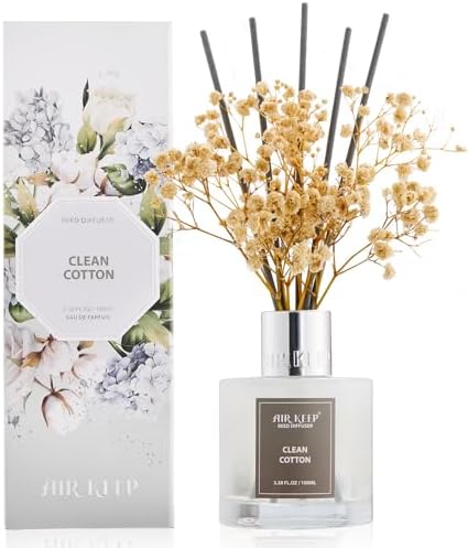 Airkeep Raumduft Clean Cotton Duft, Reed Diffuser mit 8 Duftstäbchen, Lufterfrischer für Badezimmer, Wohnung, Heimdekoration, 100ml
