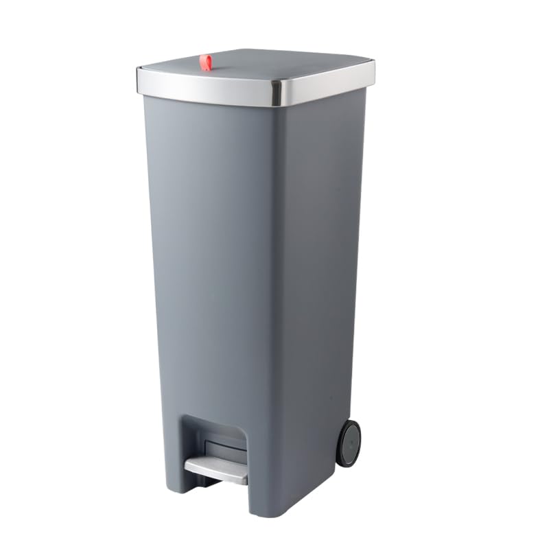 Image of WanWanKa Kitchen Trash Can with Lid,45L /12gallon Lagre Commerical Silcent-Close Lid Grabage Can Wheeled,Hands Free with Step On Foot Pedal Wastebasket,Back of Home,Garage Tall Trash Can,Dark Grey