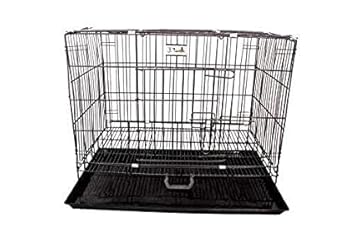 SS PET Zone Powder Coated, Single Door Folding Metal Cage/Crate/Kennel with Removable Tray and Paw Protector for Dogs, Cats and Rabbits - 18 Inch-Black
