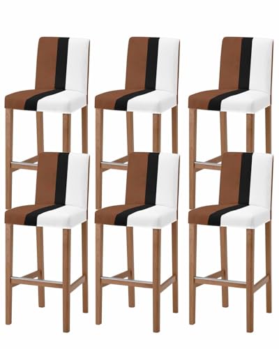 PIEPLE Boho Tribal Stripes Bar Stool Cover Set of 6, Stretch Removable Bar Stool Chair Covers with Backs Pub Counter Stool Chair Slipcover for Dining Room Cafe Brown Black White Geometric Bohemia