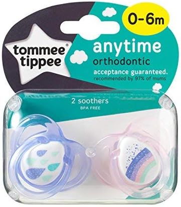Tommee Tippee Closer to Nature Any Time Soother Twin Pack - 0-6m (Raindrops/Rainbow)