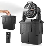 lynker Portable Misting Fan with Remote, Camping Fan with 20000mAh Rechargeable Battery Operated, 6L Water Tank, 3 Speed Levels, 2 Spray Modes, Hanging & Lighting for Outdoor Indoor Cooling (Black)
