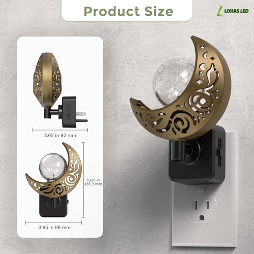 Image of L LOHAS LED Night Lights Plug into Wall: Moon Sphere Decor Landscape Night Light, Dusk to Dawn Sensor Glass Globe Nightlight, 0-100LM Dimmable, for Bedroom Living Room Hallway